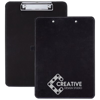9" x 12 1/2" Black/Silver Leatherette Clipboard