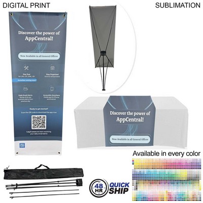 48Hr Quick Ship - Tripod Banner with Graphics + Sublimated Tablerunner