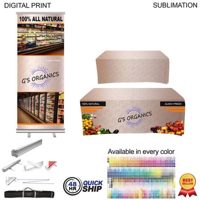 48Hr Quick Ship - Tradeshow Package, Premium Retractable Banner + Sublimated Tablecloth