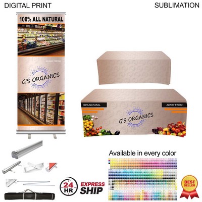 24Hr Express Ship- Tradeshow Package, Premium Retractable Banner+ Sublimated Tablecloth